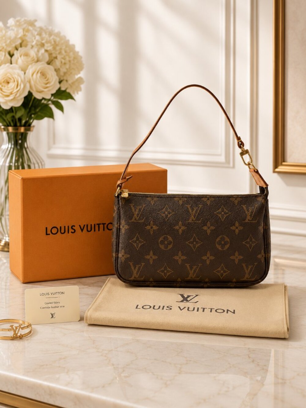 Authentic Louis Vuitton Pochette Accessoires Monogram Canvas Shoulder Bag
